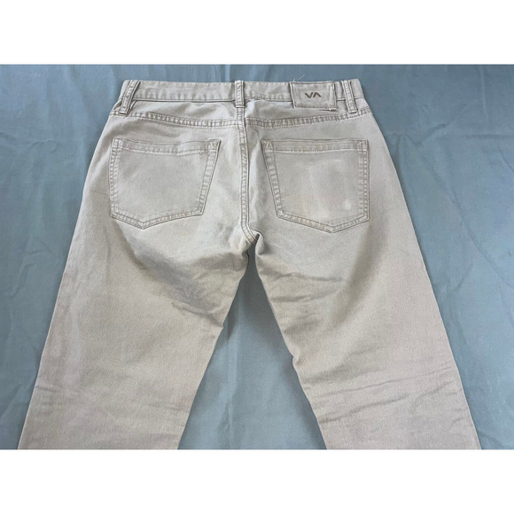 RVCA 5-Pocket Stretch Button Fly Jean Style Stay RVCA Pant. Beige, 29X28. GUC!! - Picture 8 of 9